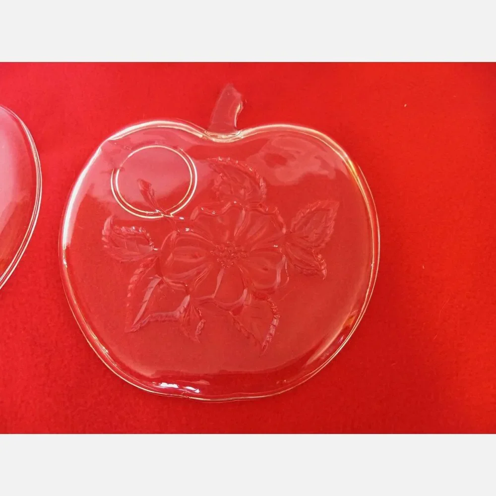 Set of 4 Midcentury Hazel Atlas Apple Blossom Clear Glass Luncheon Plates
